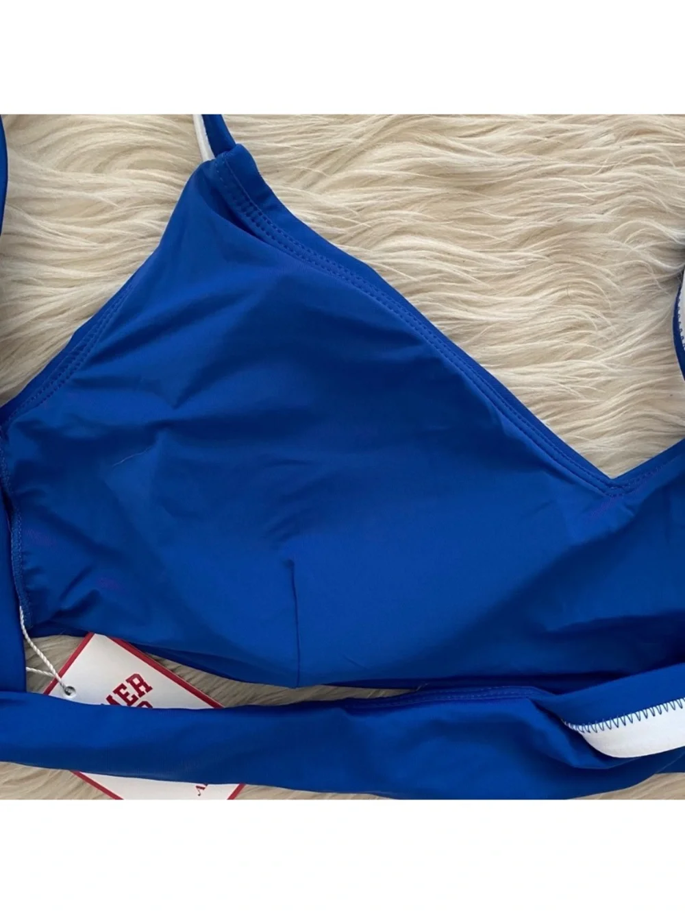 Andie Rockley Bikini Top Swimsuit Mazarine Dark Blue White Sporty Vacation L